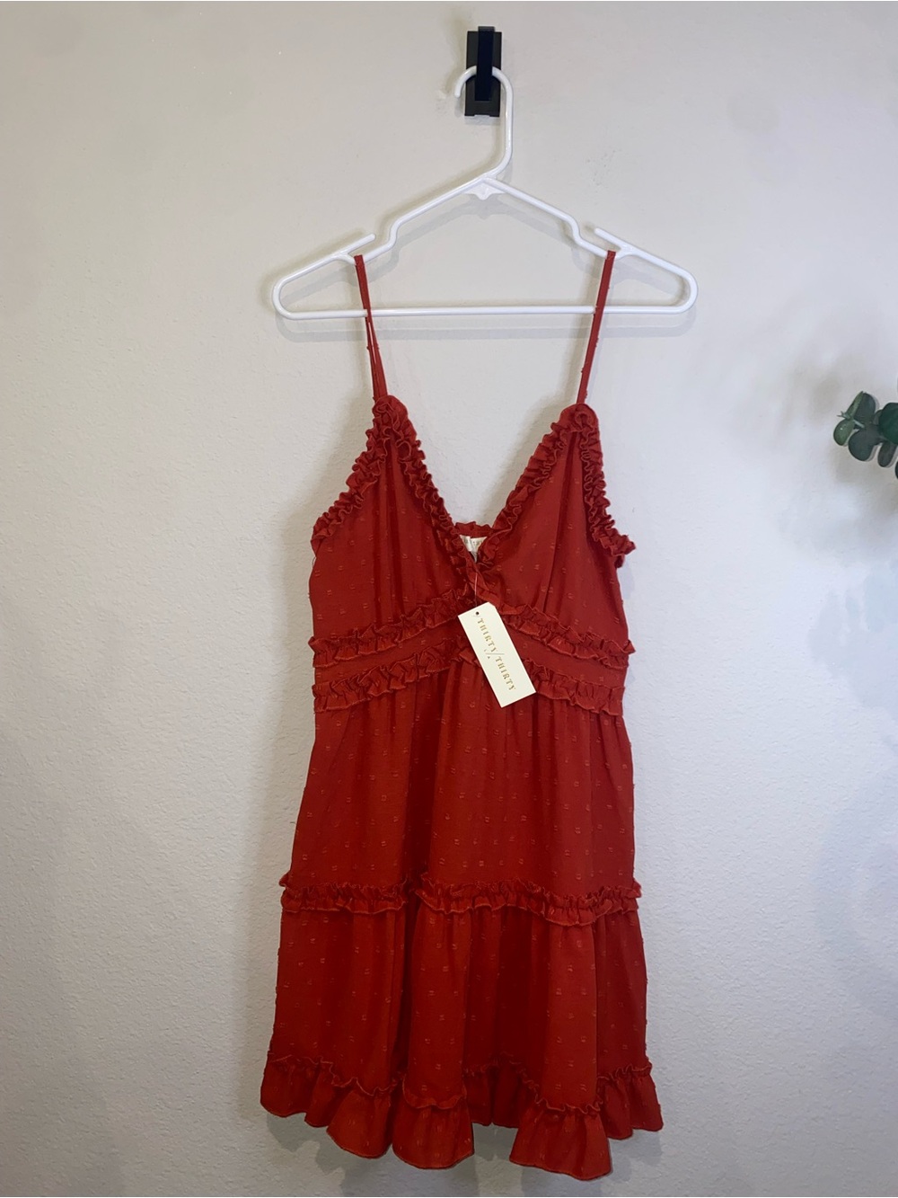 CUTE DRESS Red Ruffle Tiered Mini Dress with Spaghetti Straps M